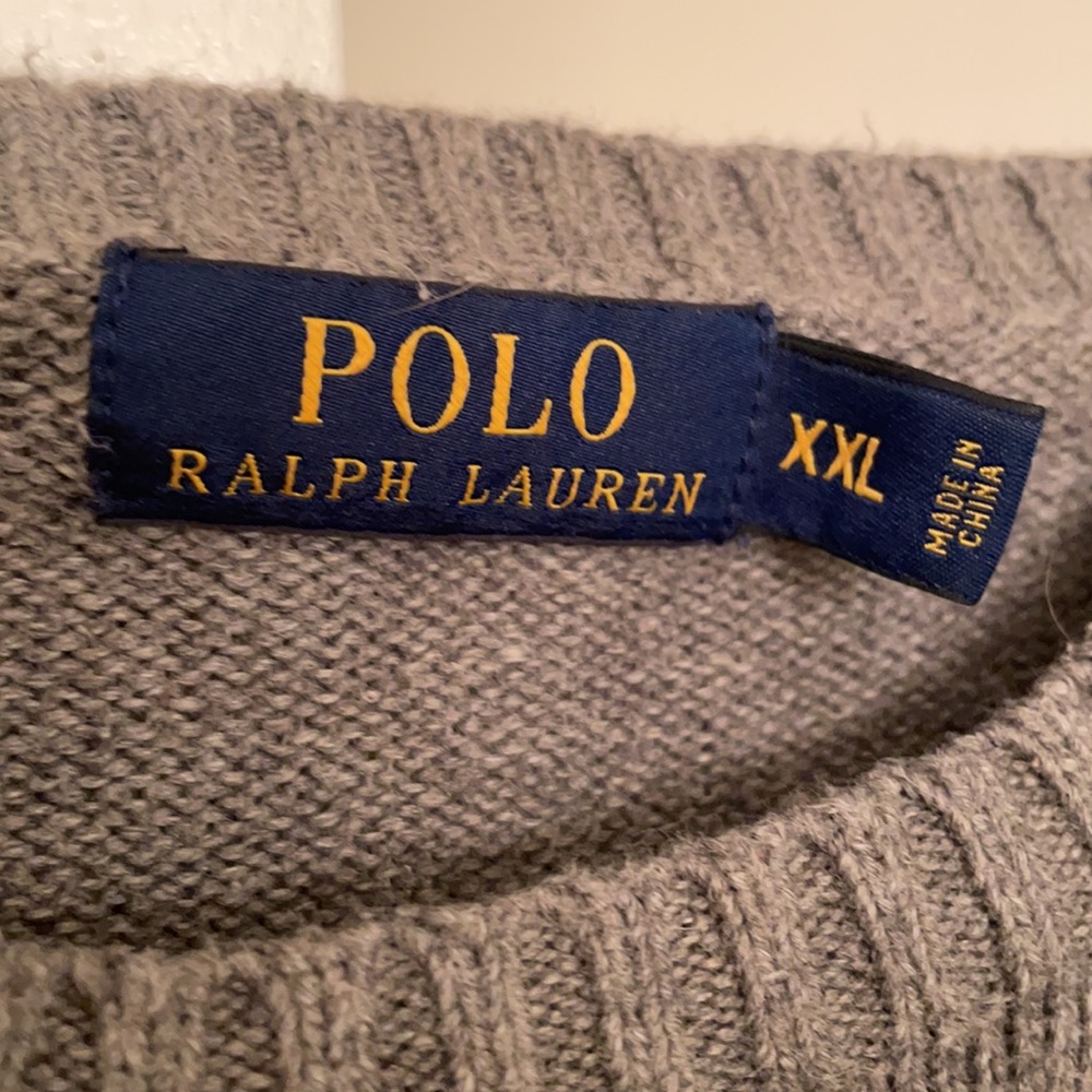 XXL gray Ralph Lauren Polo pull over sweater. Fits like a L or smaller XL. - Picture 2 of 3